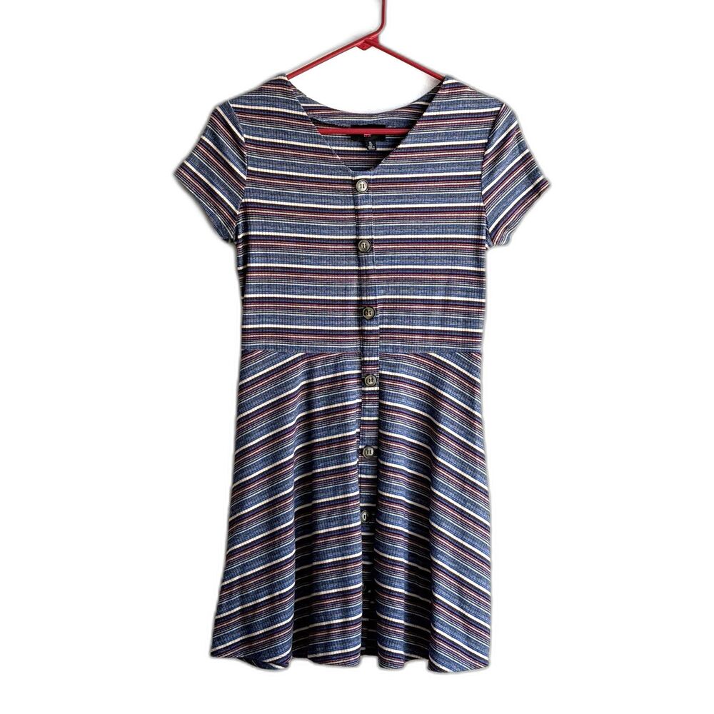 iZ Byer Girl Navy & Maroon Button Down Striped Knit Dress size 16 / XL